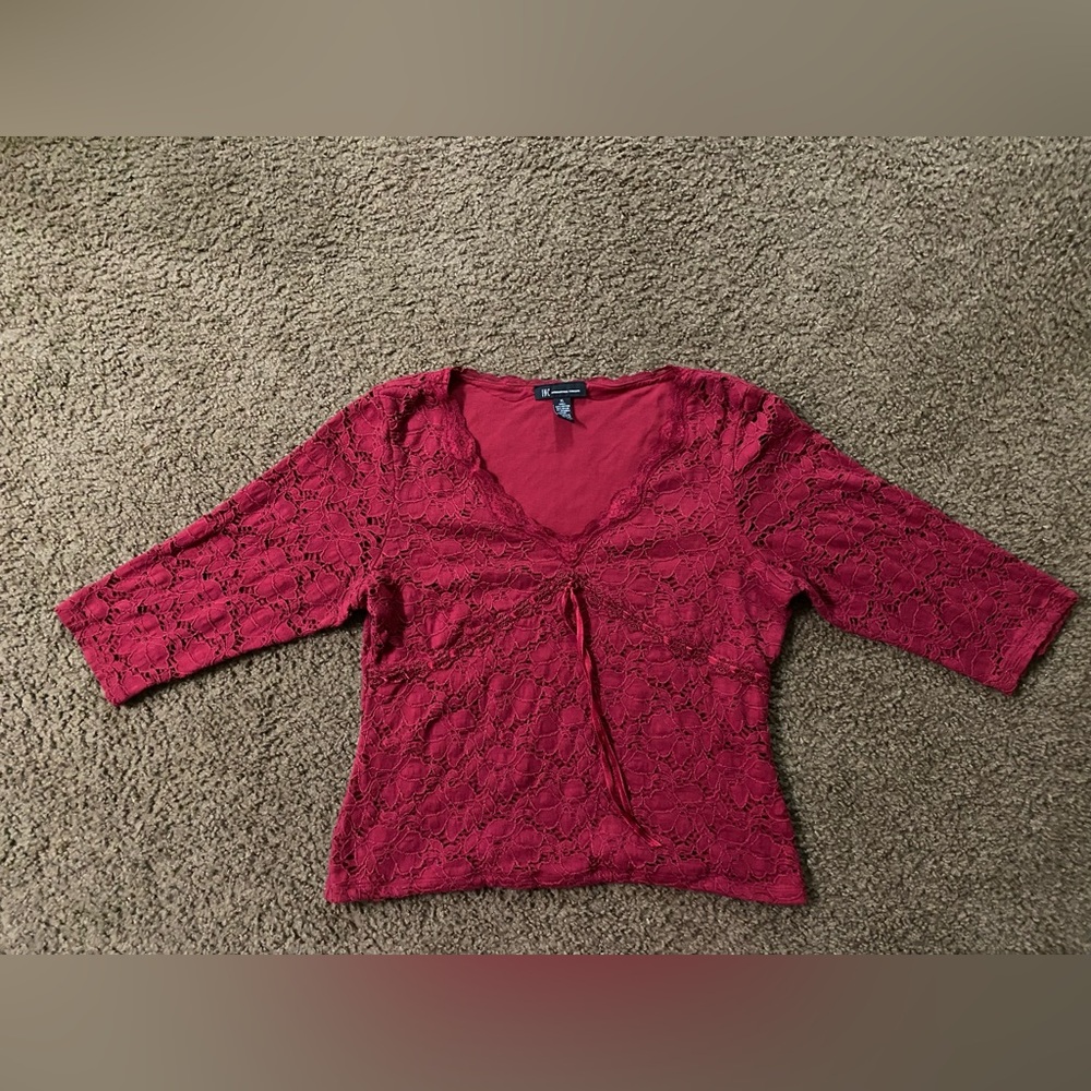 ☀️INC burgundy floral lace blouse size XL